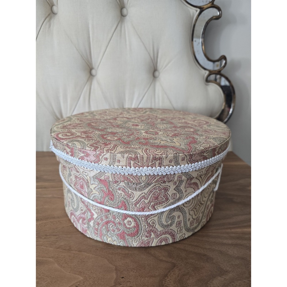 Mid Century Modern Vintage 1950s Round Paisley Hat Box Storage Box 13.4"